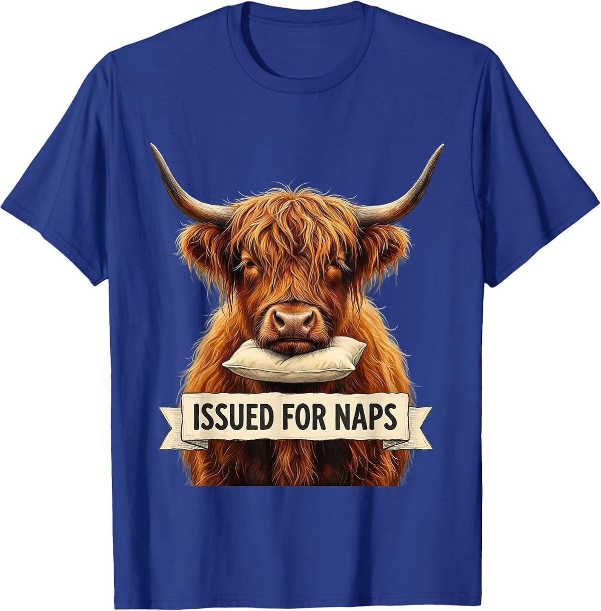 Issued For Naps Storybook Highland Cow Sleepshirt Attitude T-Shirt - Royal Blue