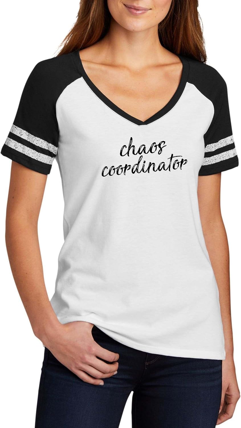 Chaos Coordinator Funny Sarcastic Quote Top Ladies Game Day V-Neck Tee - Ladies V-Neck White\/Black