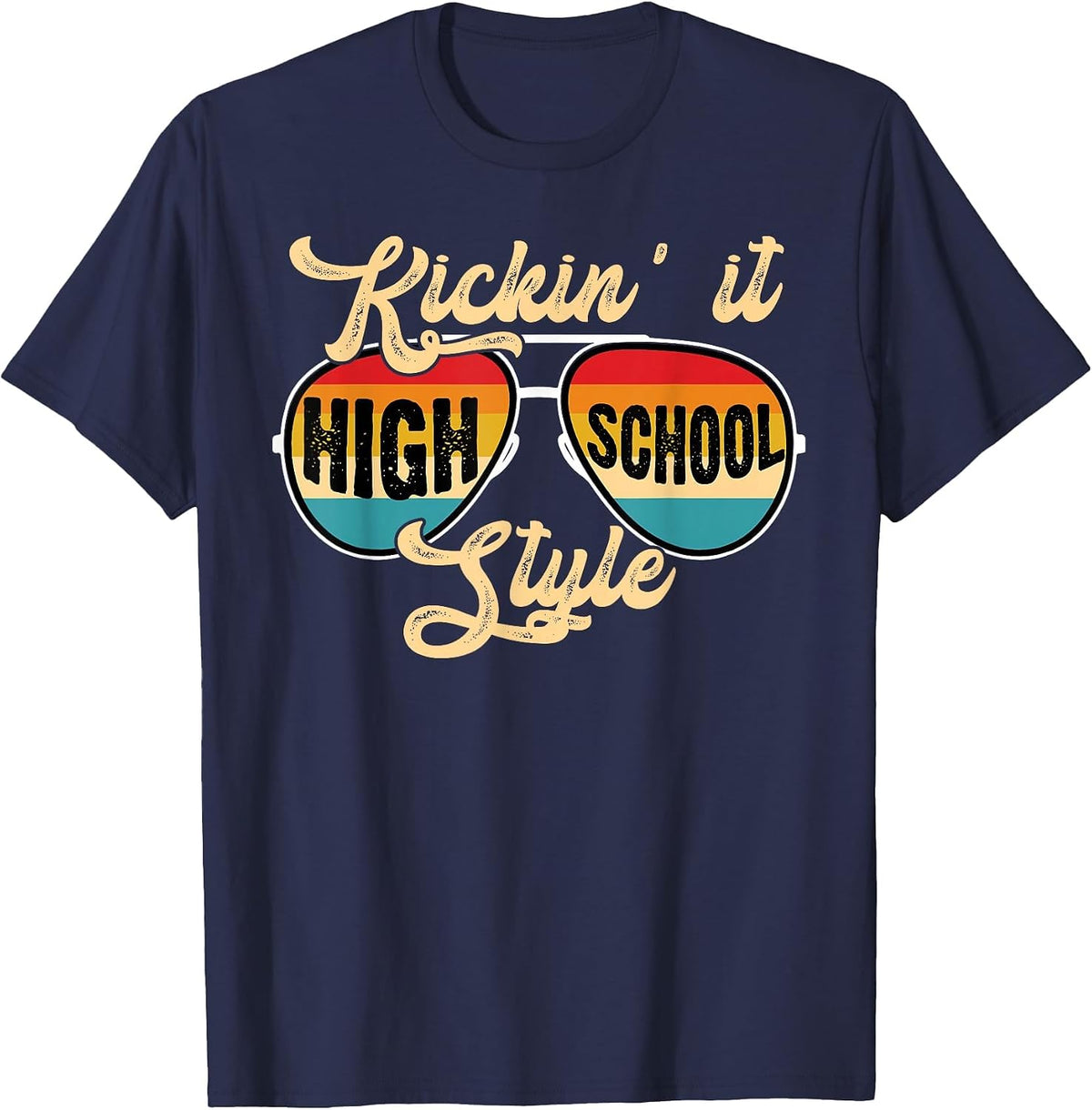 Retro Kickin It High School Style Teacher Back to School T-Shirt - Navy Blue