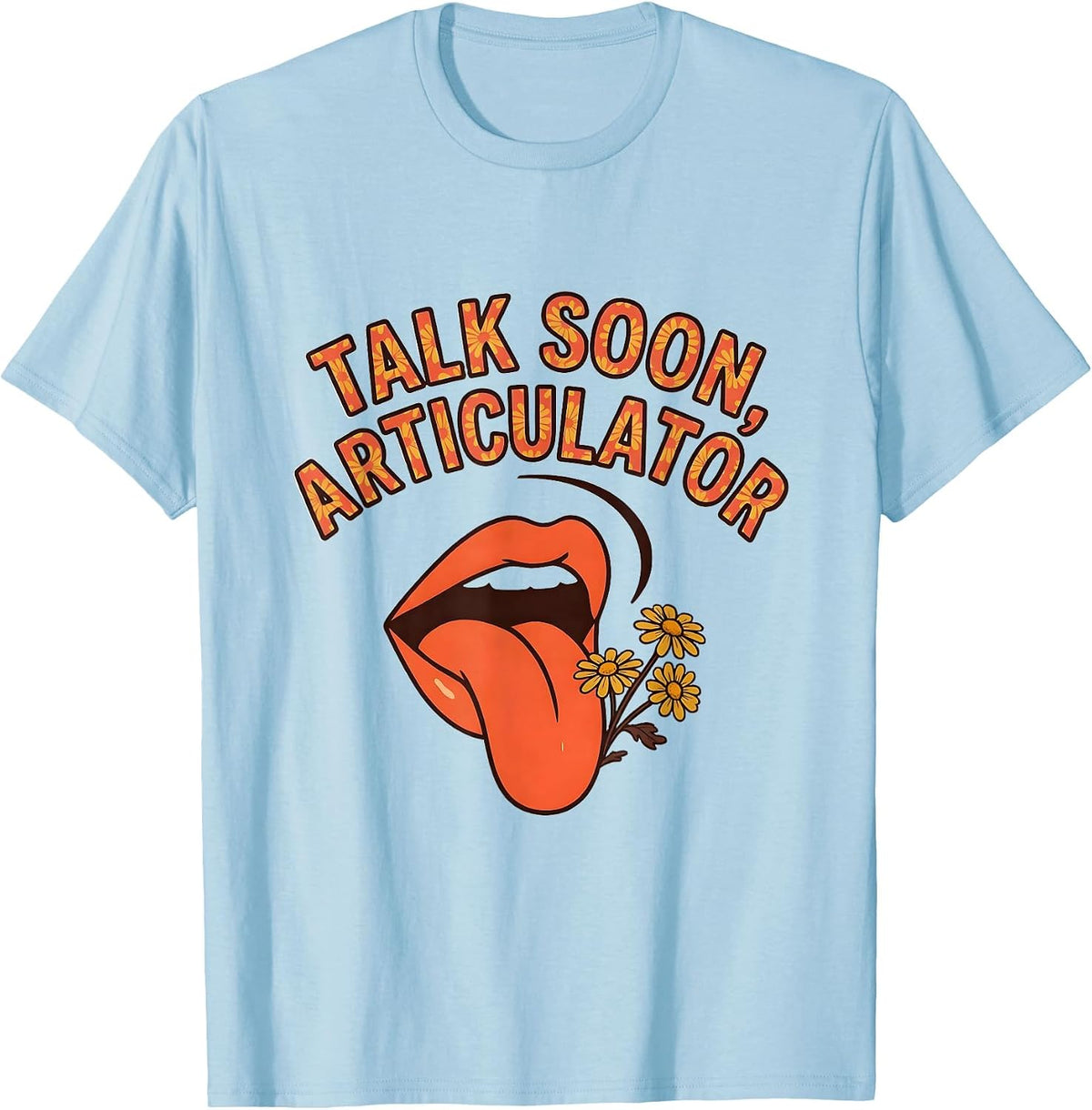 Men's Talk Soon, Articulator Retro Floral Speech Language T-Shirt - Baby Blue