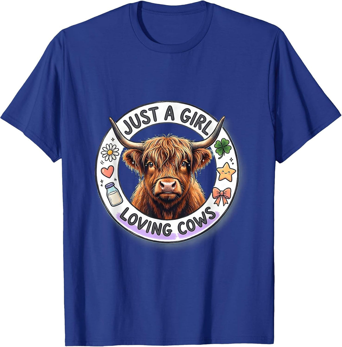 Just a Girl Loving Cows Highland Cow Design T-Shirt - Royal Blue