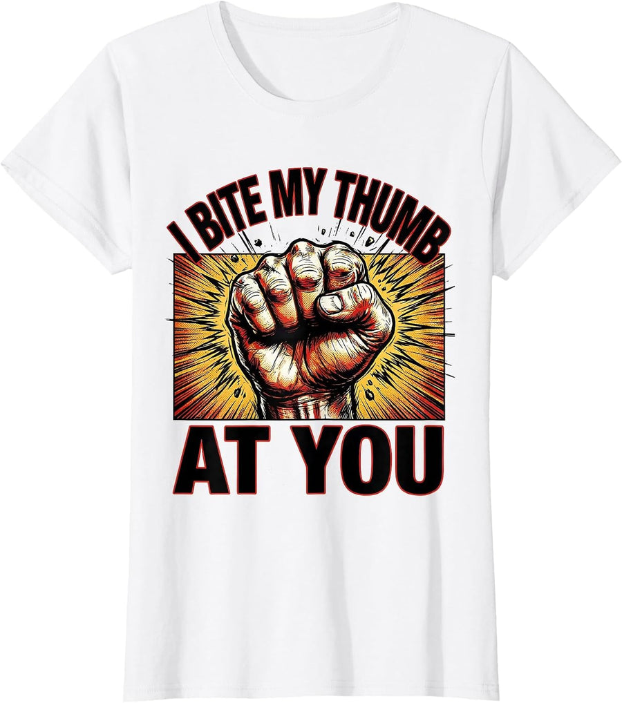 Women's I Bite My Thumb At You Comic Book Shakespeare Literary Drama T-Shirt - White