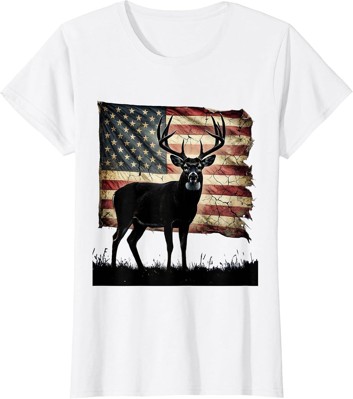 Whitetail Buck Camo Forest Deer Hunting Graphic T-Shirt - White