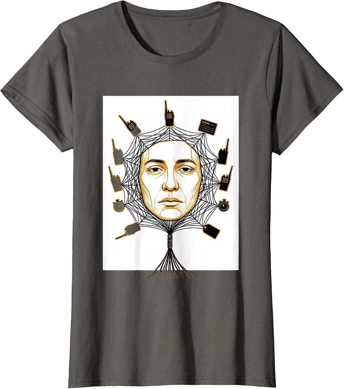 Women's Spiderweb Duty Objects Calm Face Paraprofessional Humor T-Shirt - Asphalt Grey