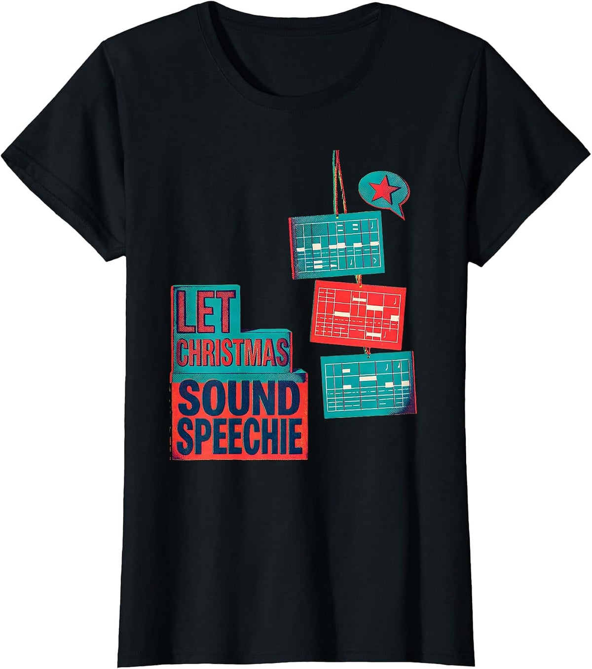 Let Christmas Sound Speechie Risograph SLP Holiday Humor T-Shirt - Black