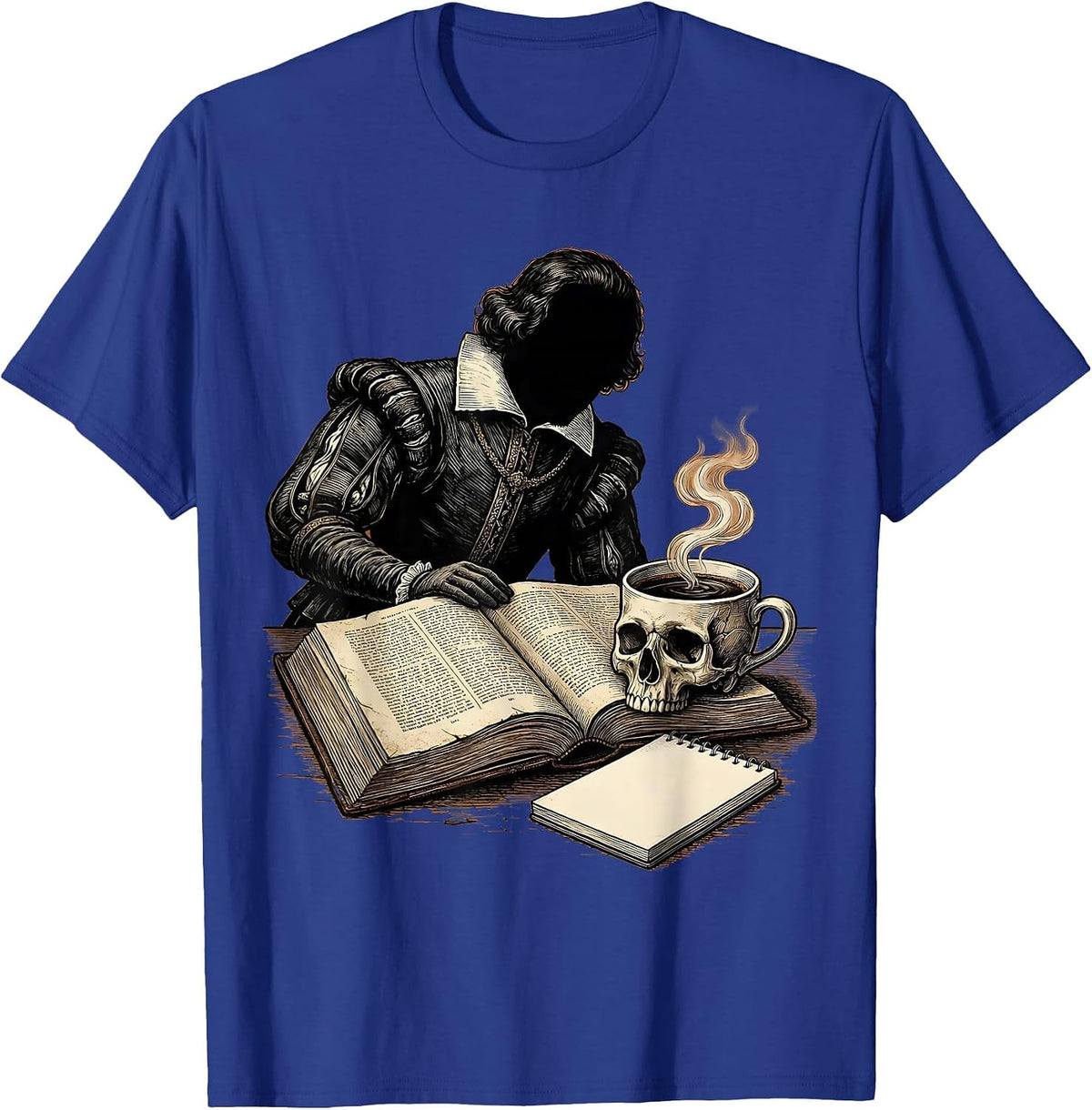 Shakespeare Silhouette Vintage English Literature Humor T-Shirt - Royal Blue