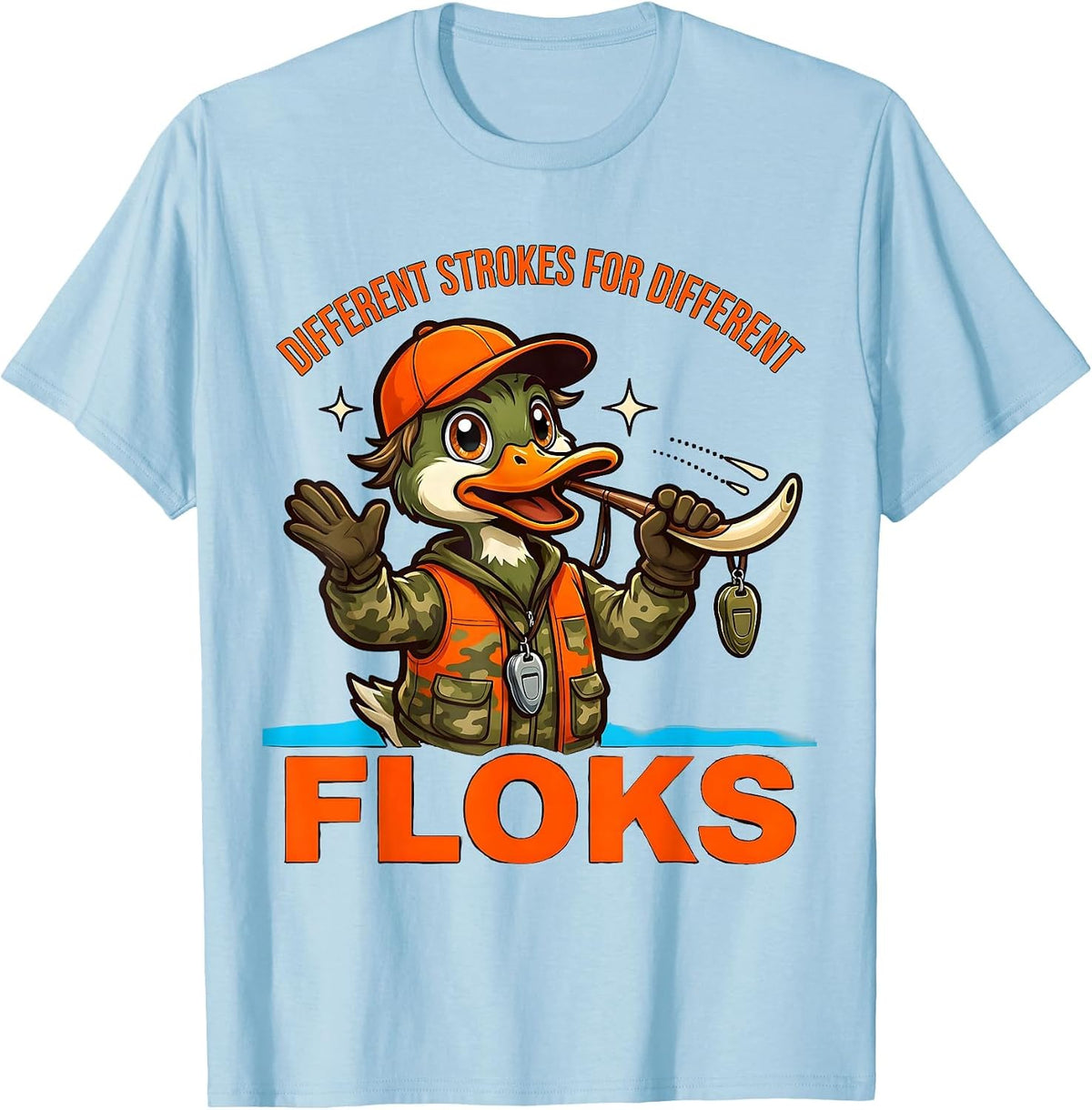 Men's DIFFERENT STROKES FOR DIFFERENT FLOКS Funny Duck Hunter T-Shirt - Baby Blue