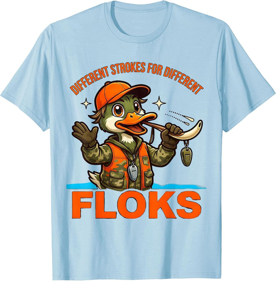 Men's DIFFERENT STROKES FOR DIFFERENT FLOКS Funny Duck Hunter T-Shirt - Baby Blue