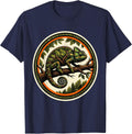 Chameleon Camouflage Leafy Branch Nature Art T-Shirt - Navy Blue