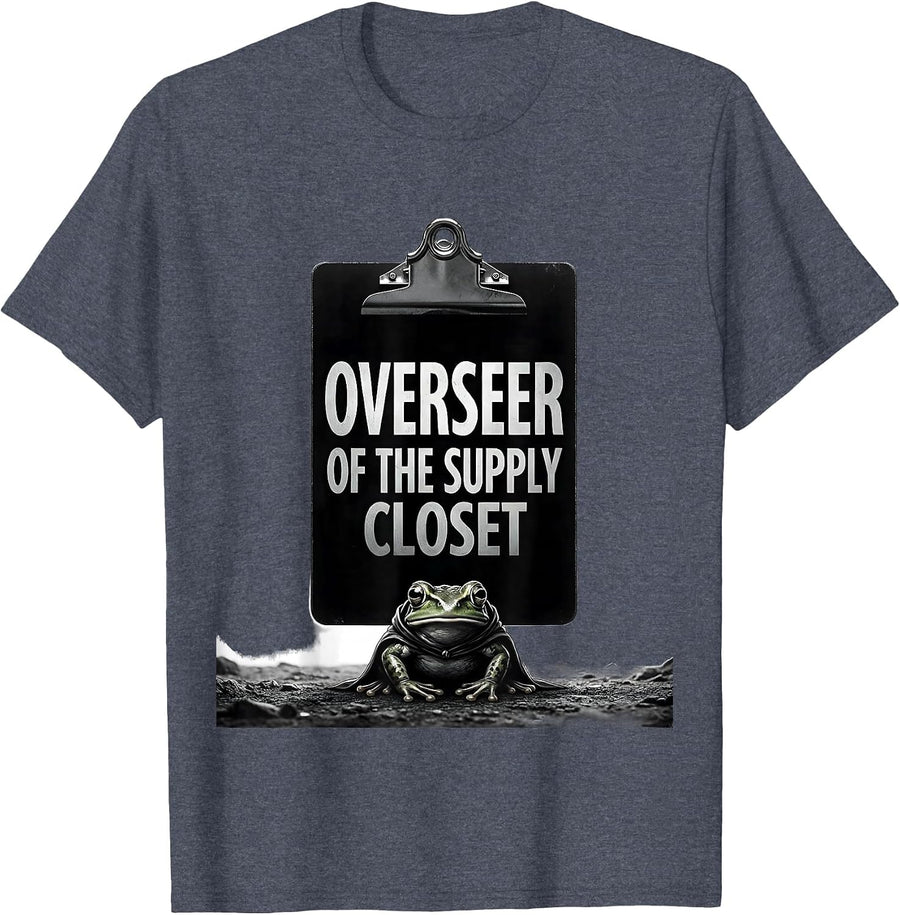 Overseer of the Supply Closet Funny Teacher Frog Back T-Shirt - Heather Blue