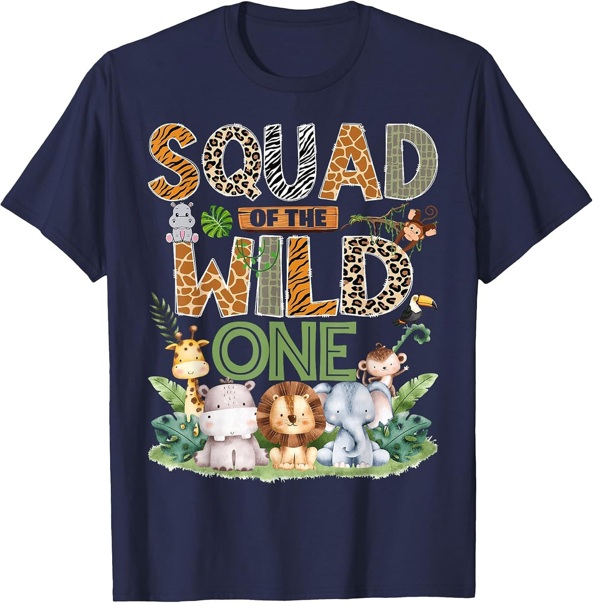 Squad of the Wild One Safari Jungle 1st Birthday Boy T-Shirt - Navy Blue