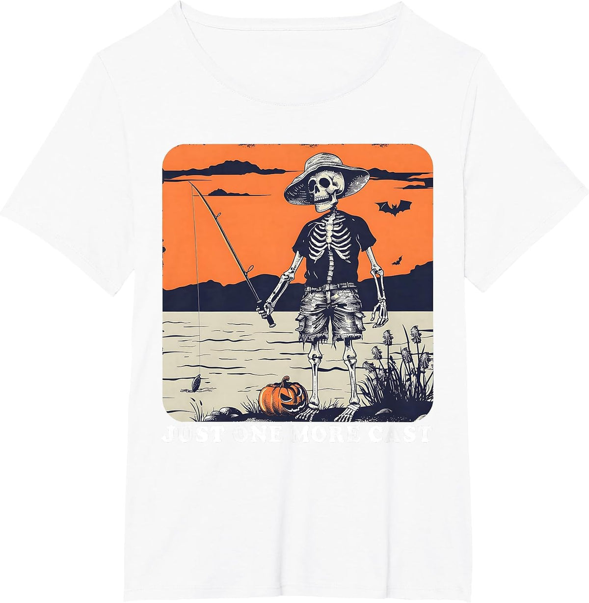 Funny Skeleton Fishing Tee Just One More Cast Quote T-Shirt - White