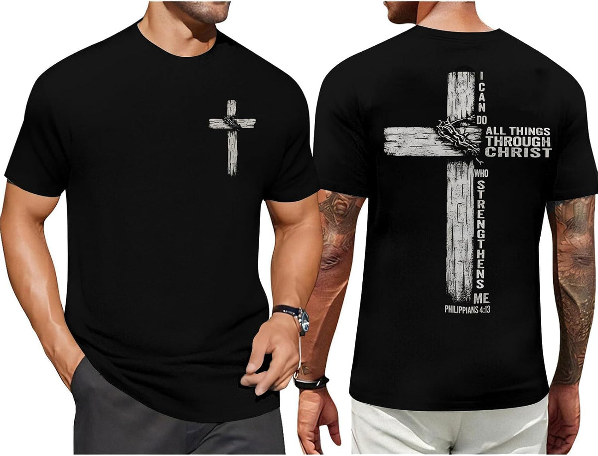 Christian Shirts for Mens Cross Jesus Graphic Tees - Black