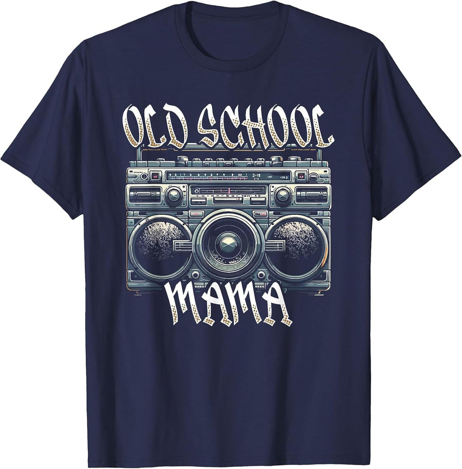 Old School Mama Iconic Music Fan Style T-Shirt - Navy Blue