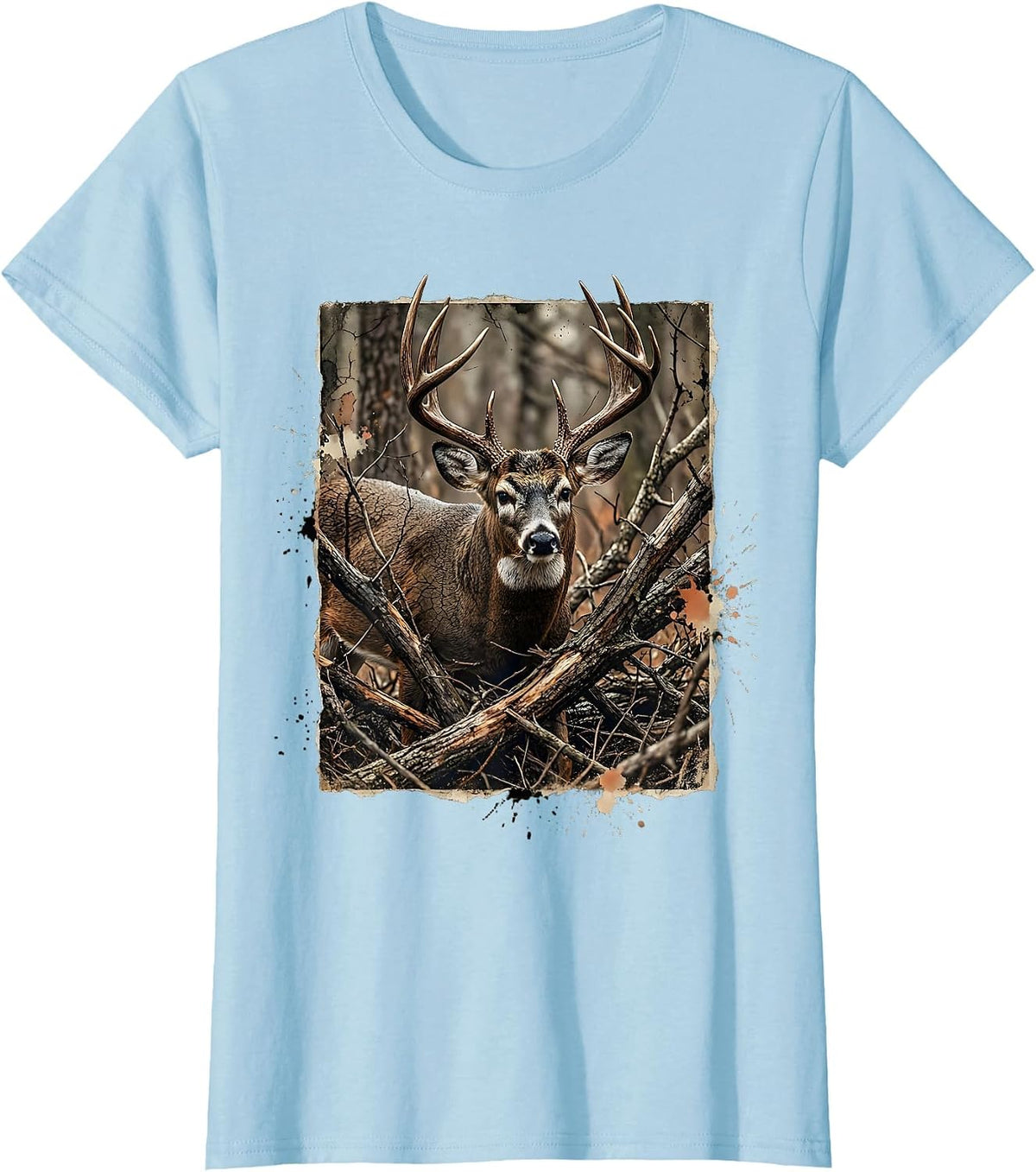 Camo Whitetail Buck Behind Fallen Branches T-Shirt - Baby Blue