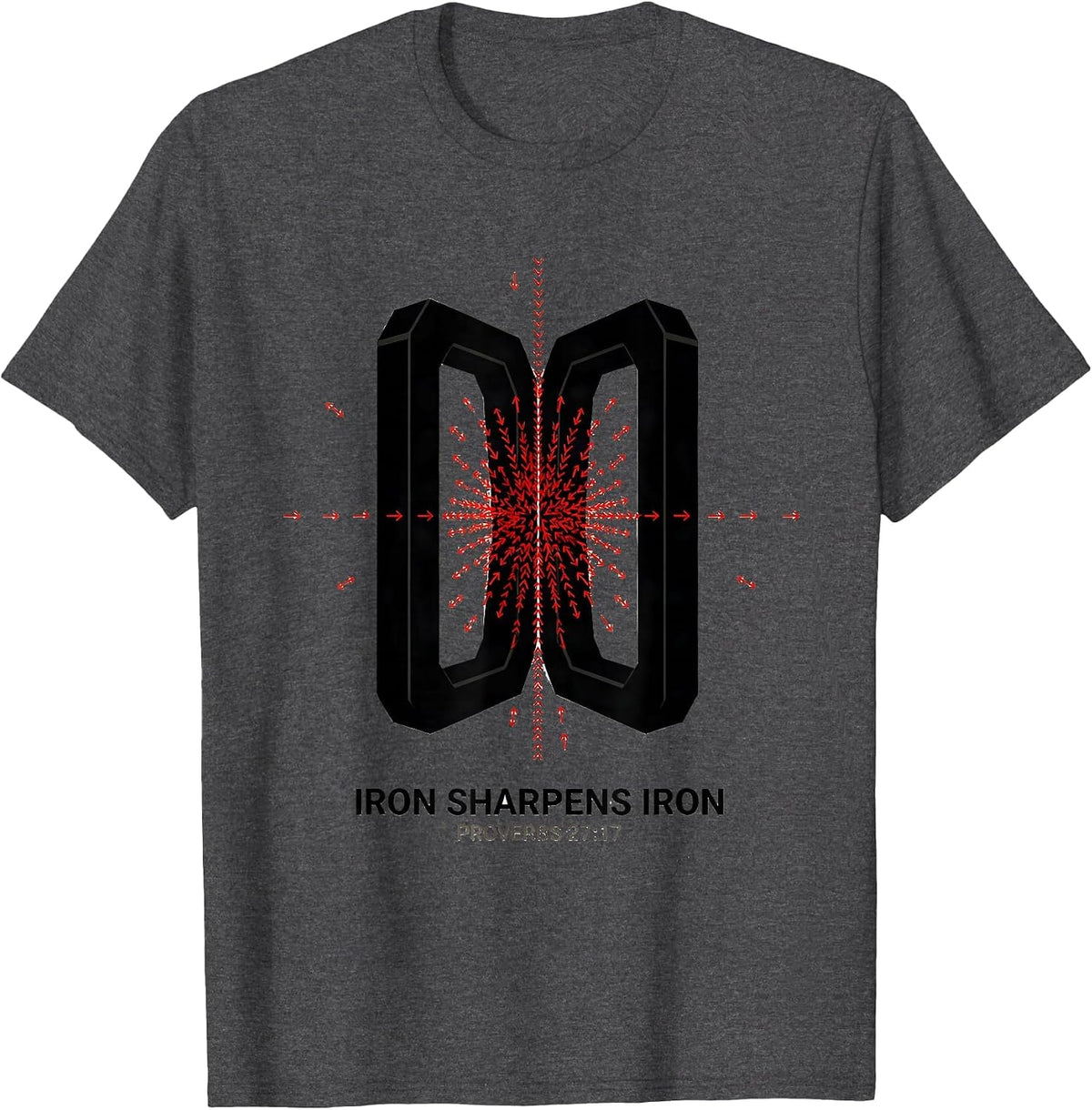 Men's Iron Sharpens Iron Proverbs 27:17 Christian Men Gym Workout T-Shirt - Dark Heather Grey