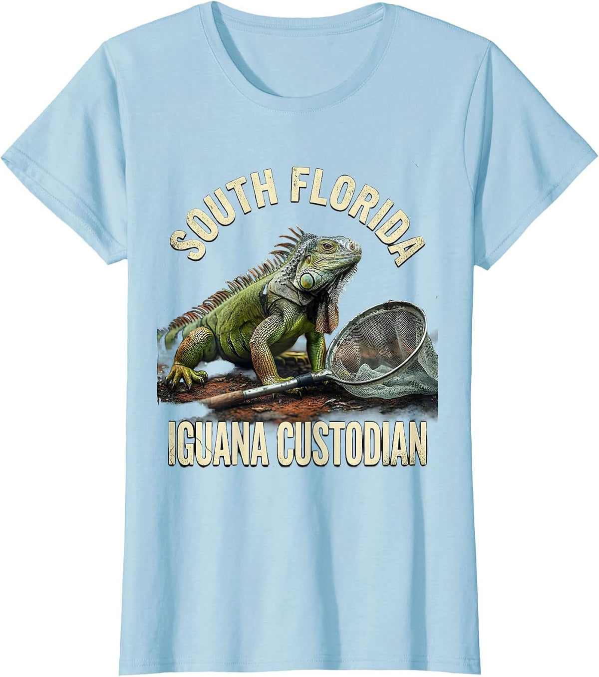 South Florida Iguana Custodian Distressed Iguana Hunter T-Shirt - Baby Blue