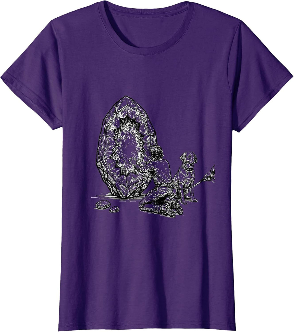 Women's Kneeling Collector Geode Hunter Funny Rock Collector T-Shirt - Purple