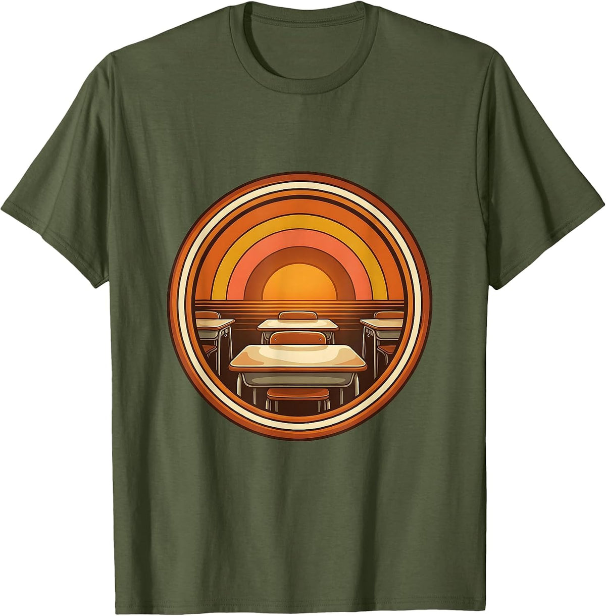 Empty Classroom Afternoon Light Teacher Design T-Shirt - Olive Green