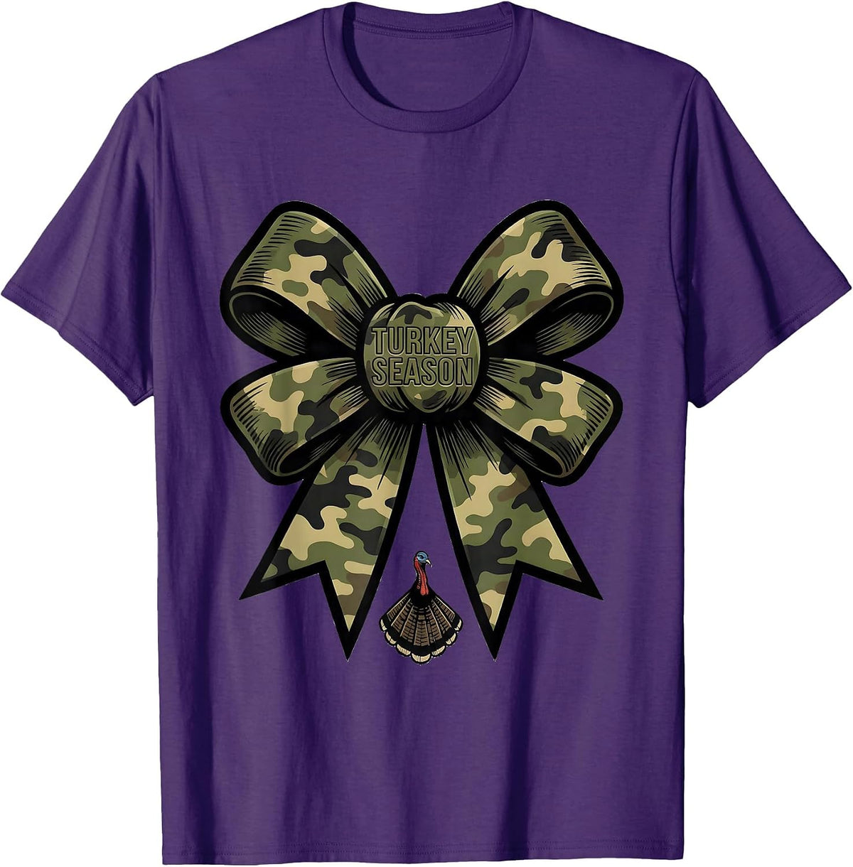 Turkey Season Camo Coquette Bow Hunting Ol' Lady T-Shirt - Purple