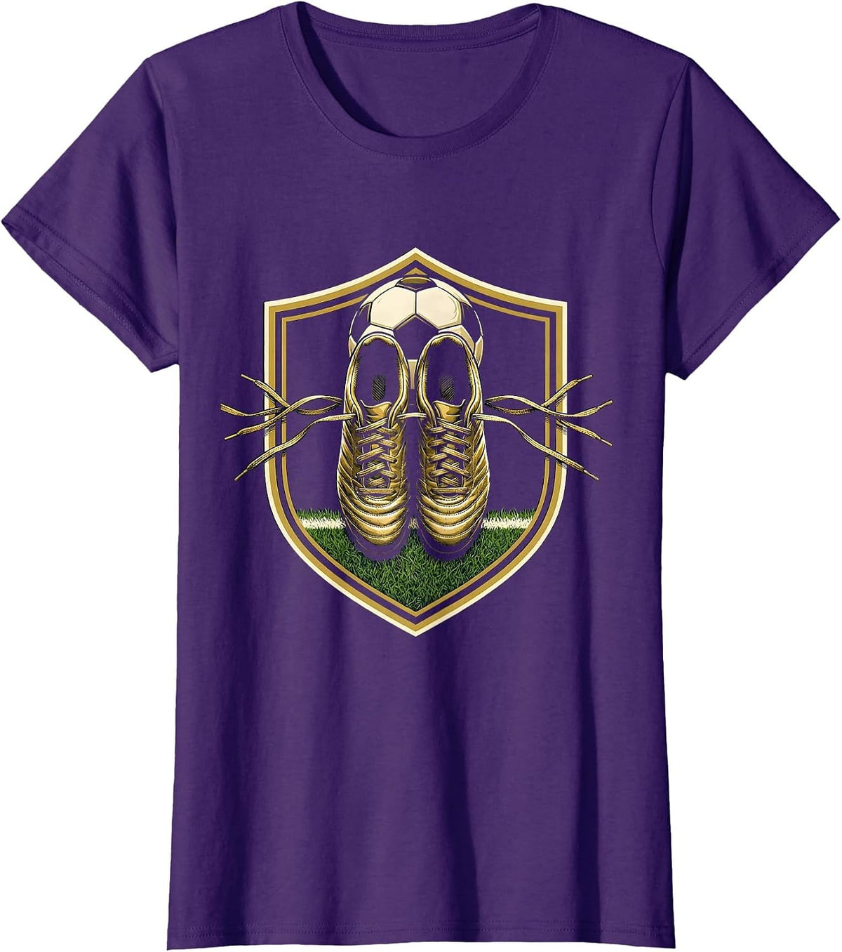 Women's Soccer Dad Cleats Over Shoulder Graphic T-Shirt - Purple
