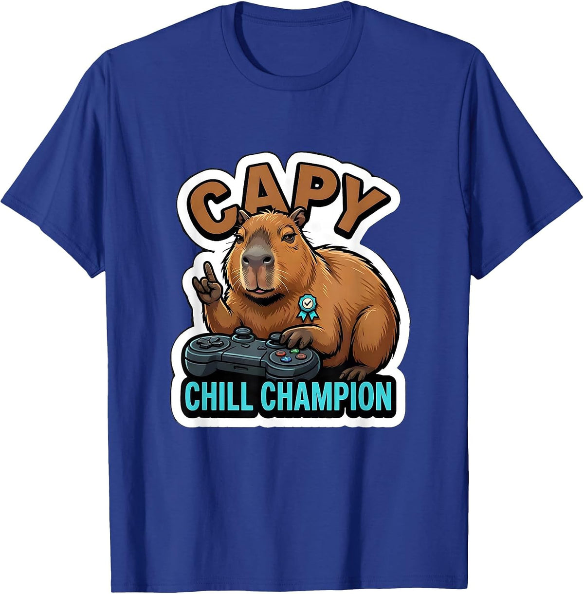 Men's Capy, Chill Champion Funny Capybara Gamer Meme Youth T-Shirt - Royal Blue
