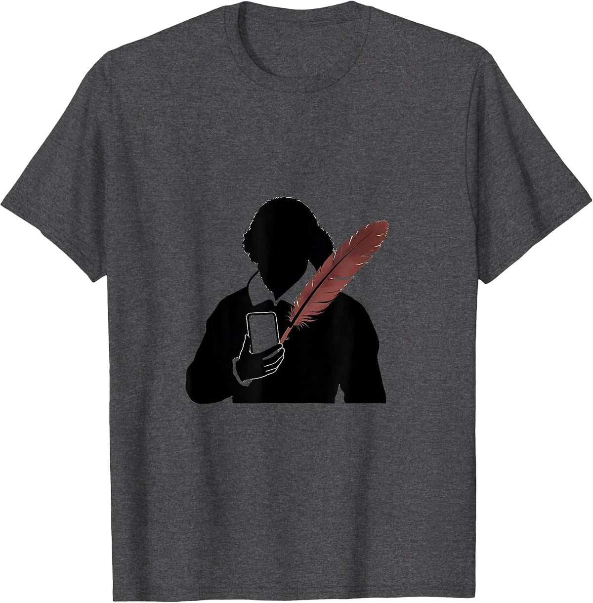 Men's Shakespeare Silhouette Minimalist English Literature Humor T-Shirt - Dark Heather Grey