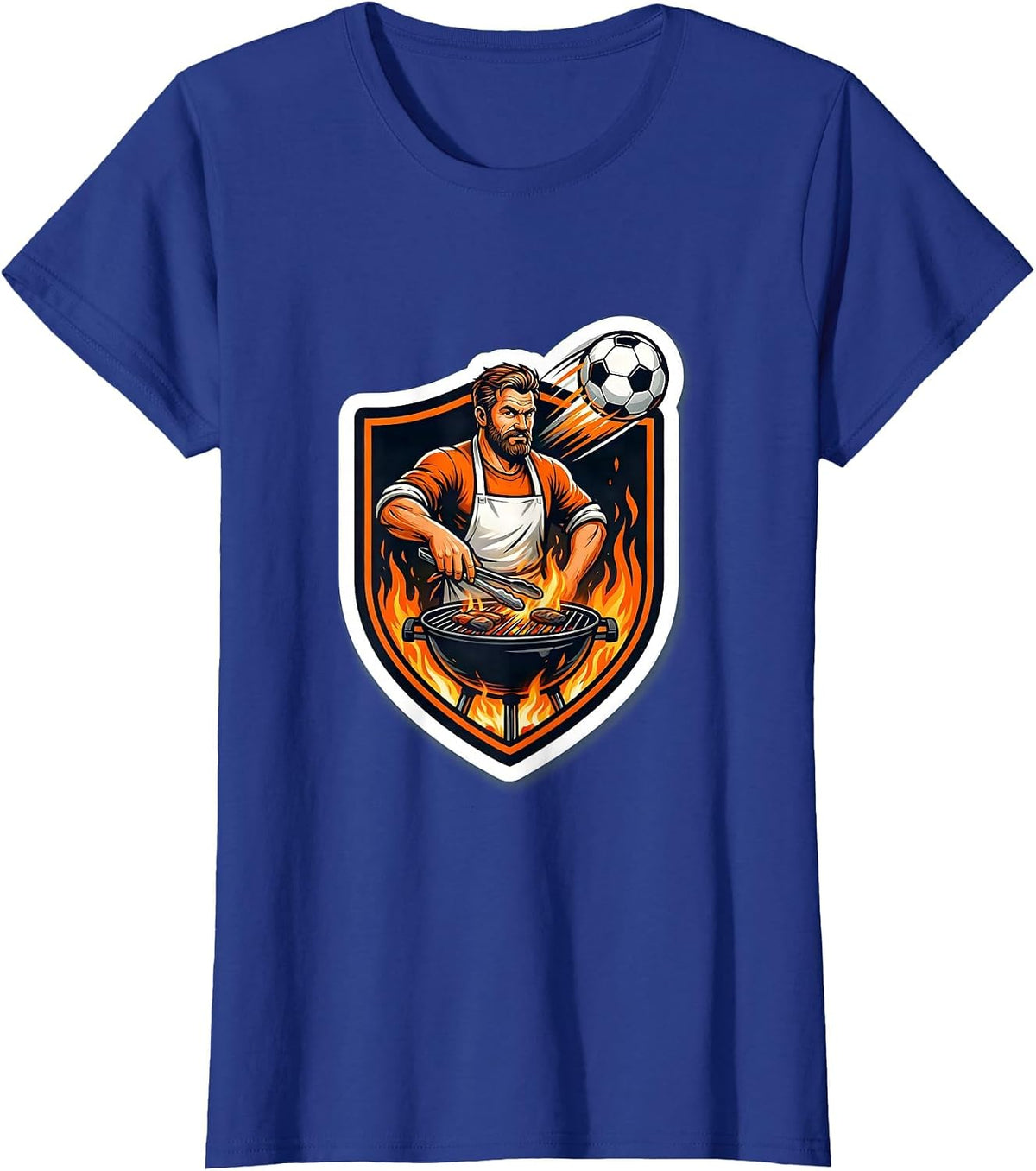 Women's Soccer Dad Grilling Backyard BBQ Graphic Tee T-Shirt - Royal Blue