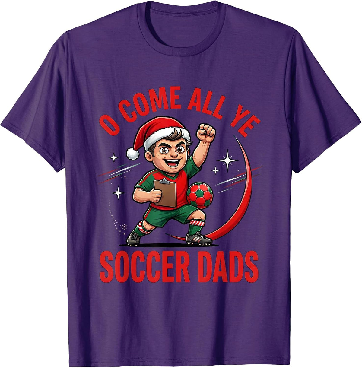 O COME ALL YE SOCCER DADS Cartoon Soccer Dad Christmas T-Shirt - Purple