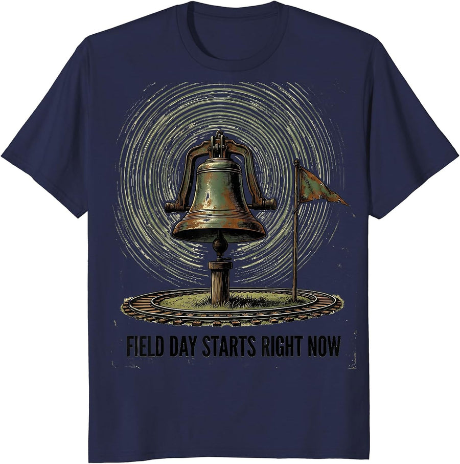Field Day Starts Right Now Vintage School Team Spirit T-Shirt - Navy Blue