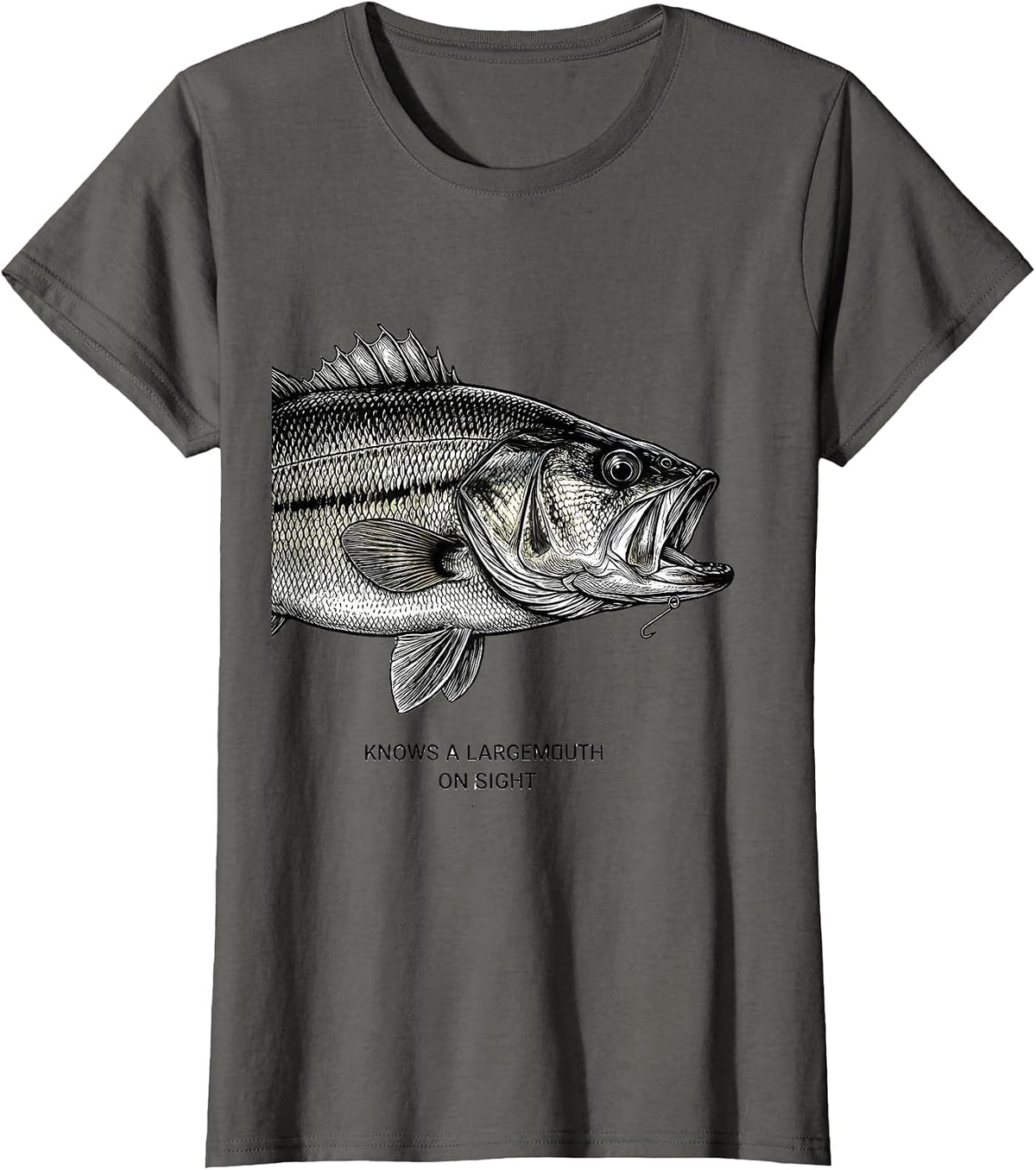 Women's Knows A Largemouth On Sight Funny Bass Fishing Dad Gift T-Shirt - Asphalt Grey