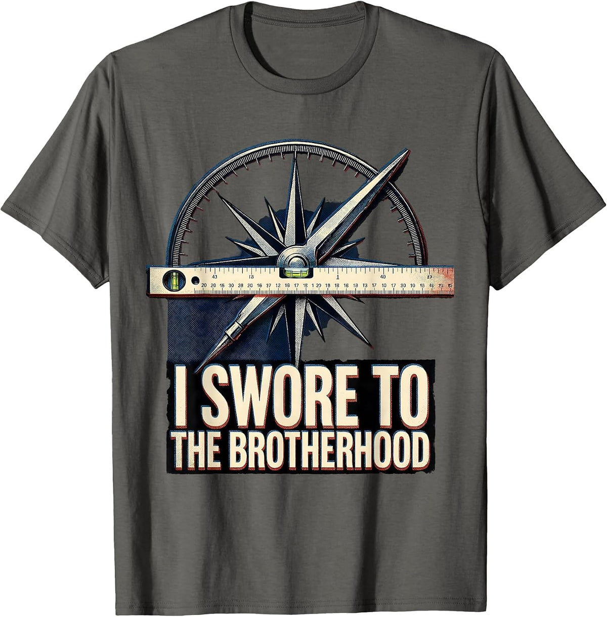 Men's I Swore To The Brotherhood Masonic Square Compass Freemason T-Shirt - Asphalt Grey