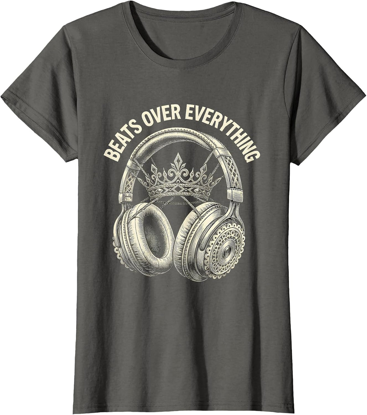 Women's Beats Over Everything Hip Hop Music Design T-Shirt - Asphalt Grey