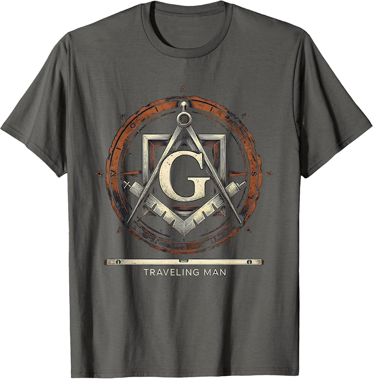 Traveling Man Vintage Freemason Square And Compass Masonic T-Shirt - Asphalt Grey