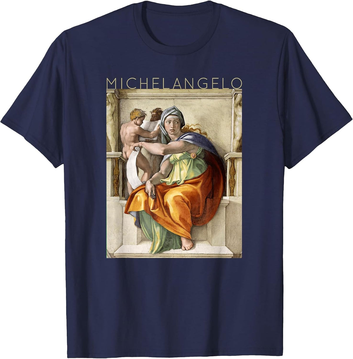 Michelangelo - Delphic Sibyl, Sistine Chapel - for Artists T-Shirt - Navy Blue