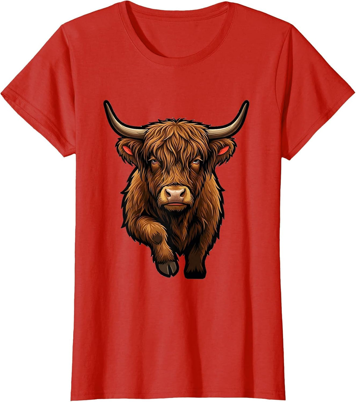 Compact Highland Cow Bust Sassy Cute Farm Animal Humor T-Shirt - Red