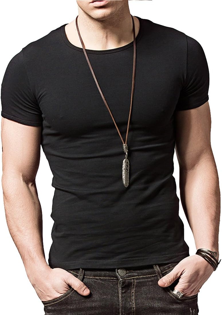 Mens Short Sleeves T-Shirts Crew-Neck（2pack, 3pack） - Black