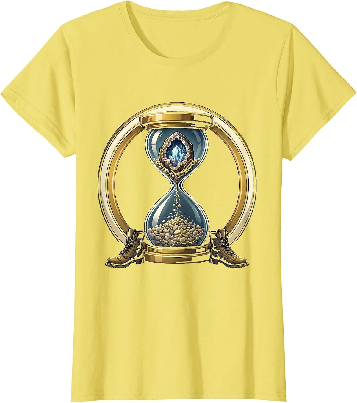 Sealed Geode Hourglass Rock Collector Emblem T-Shirt - Lemon Yellow