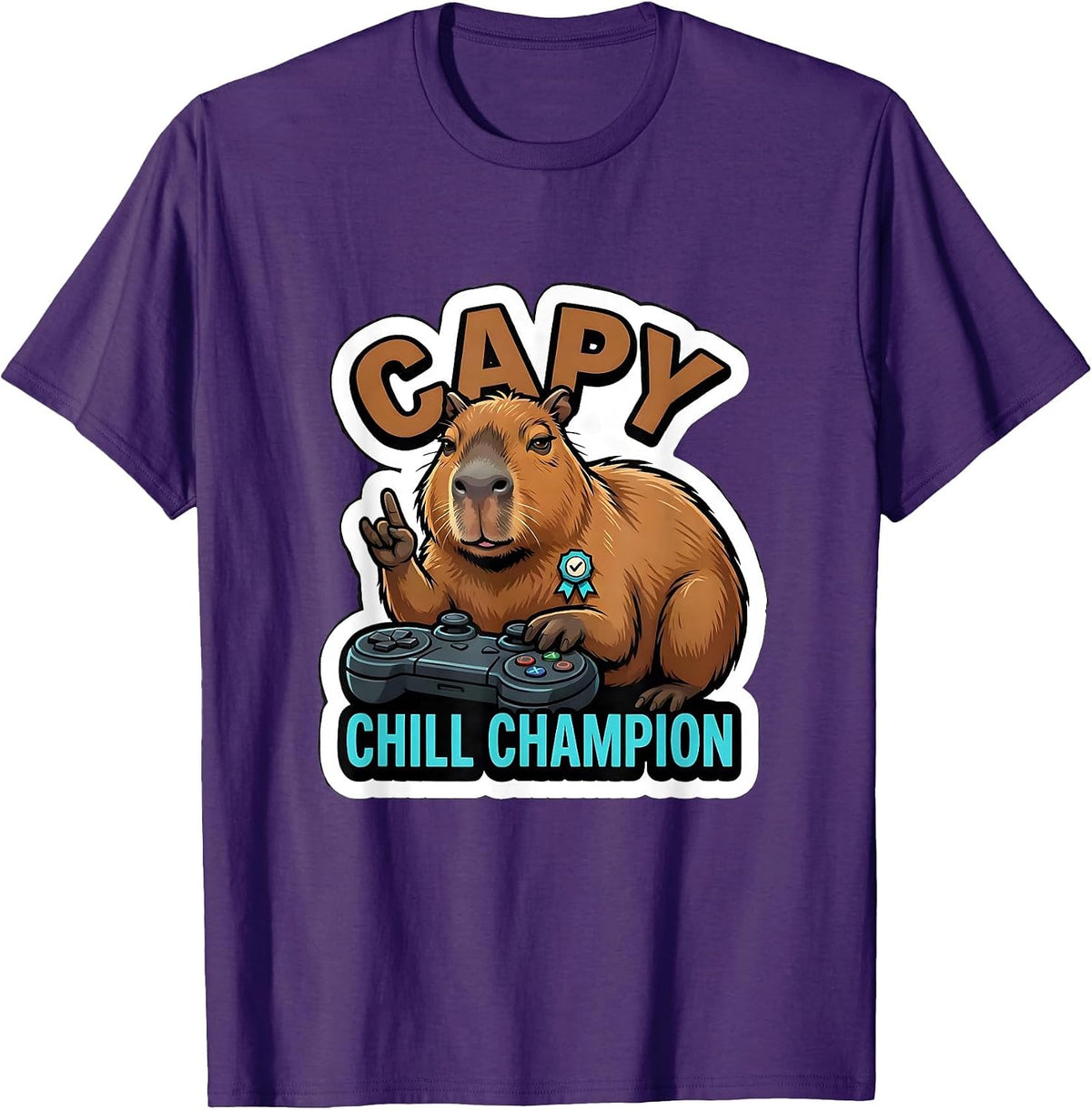 Men's Capy, Chill Champion Funny Capybara Gamer Meme Youth T-Shirt - Purple