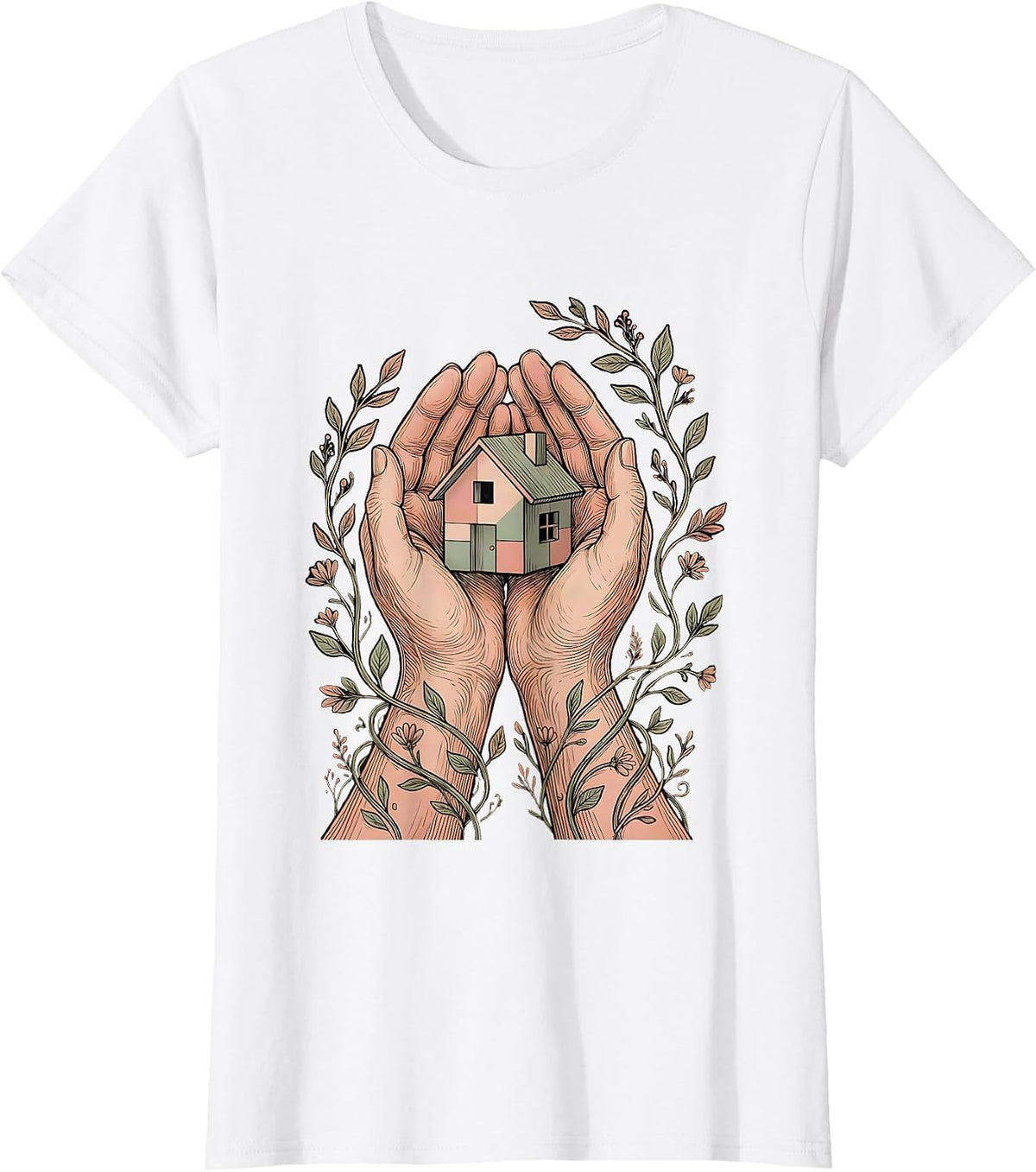 Social Worker Hands Building Home Graphic T-Shirt - White