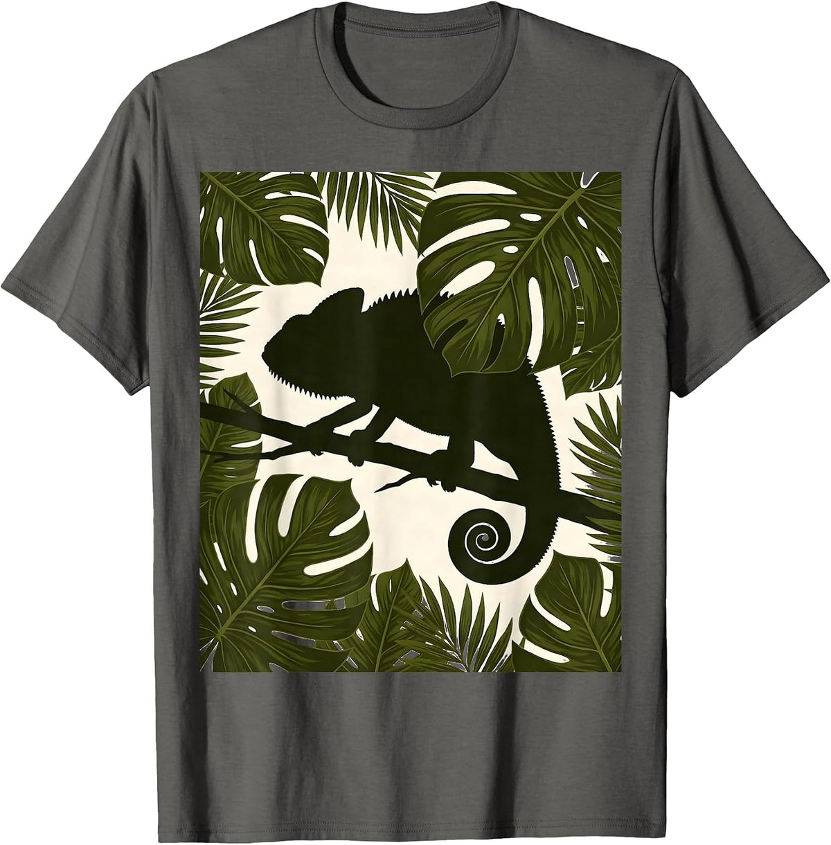 Kids Camo Chameleon Hidden in Leaves T-Shirt - Asphalt Grey