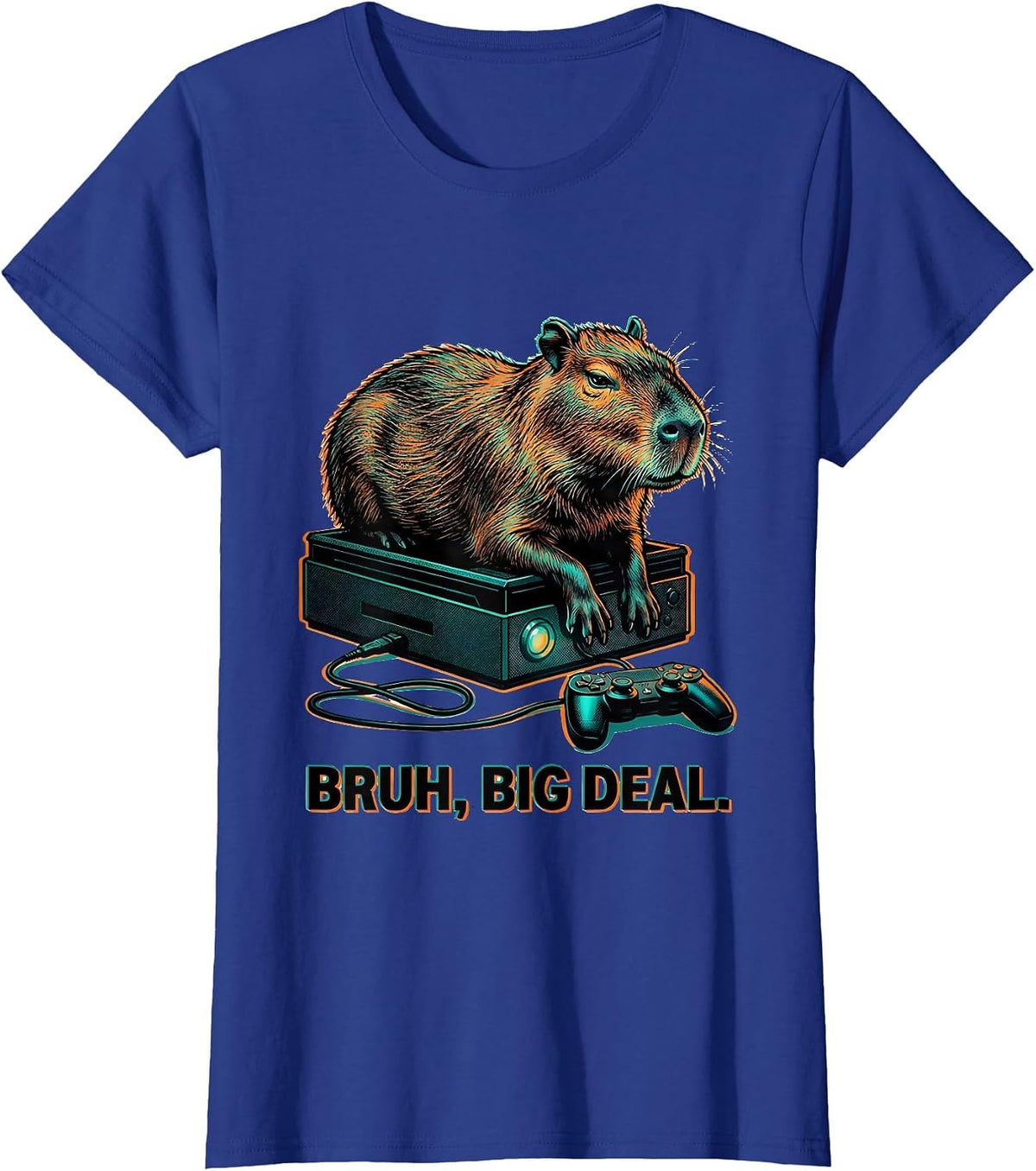 Women's Bruh Big Deal Risograph Capybara Gamer Meme Humor T-Shirt - Royal Blue
