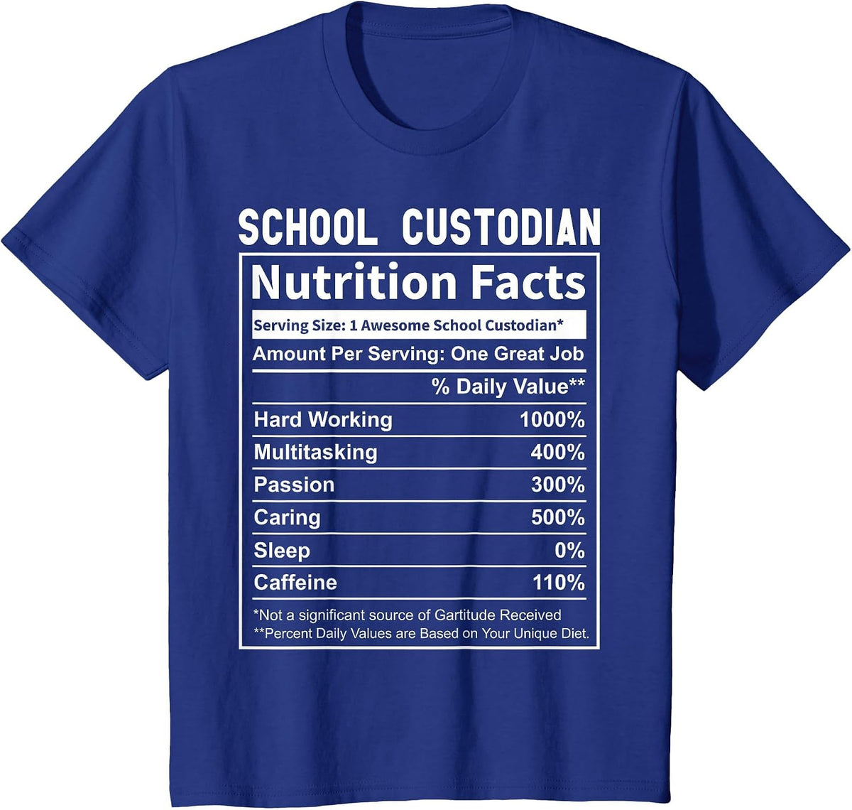 School Custodian Shirts Funny Custodian Nutrition Facts T-Shirt - Royal Blue
