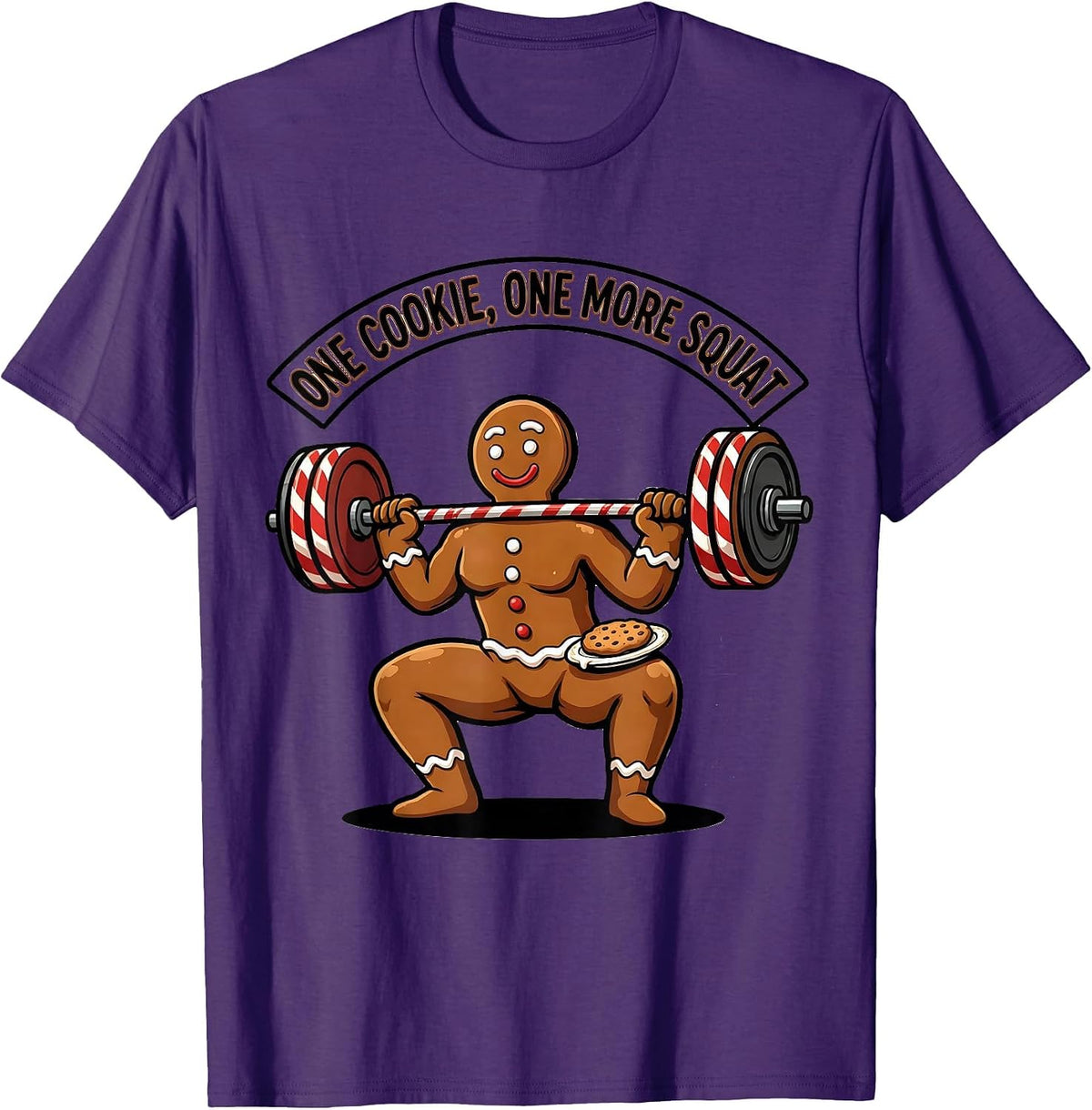 One Cookie One More Squat Funny Gingerbread Gym Christmas T-Shirt - Purple
