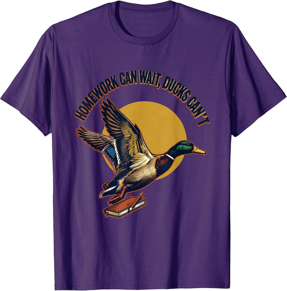 Men's Homework Can Wait, Ducks Can't Funny Hunting Kids Youth T-Shirt - Purple