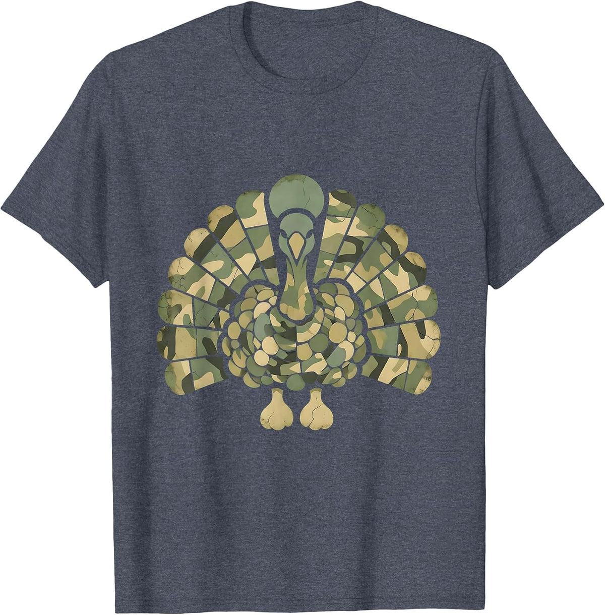 Camo Turkey Feather Fan Hunting Design T-Shirt, Men, Heather Blue, 3X-Large - As Pictured