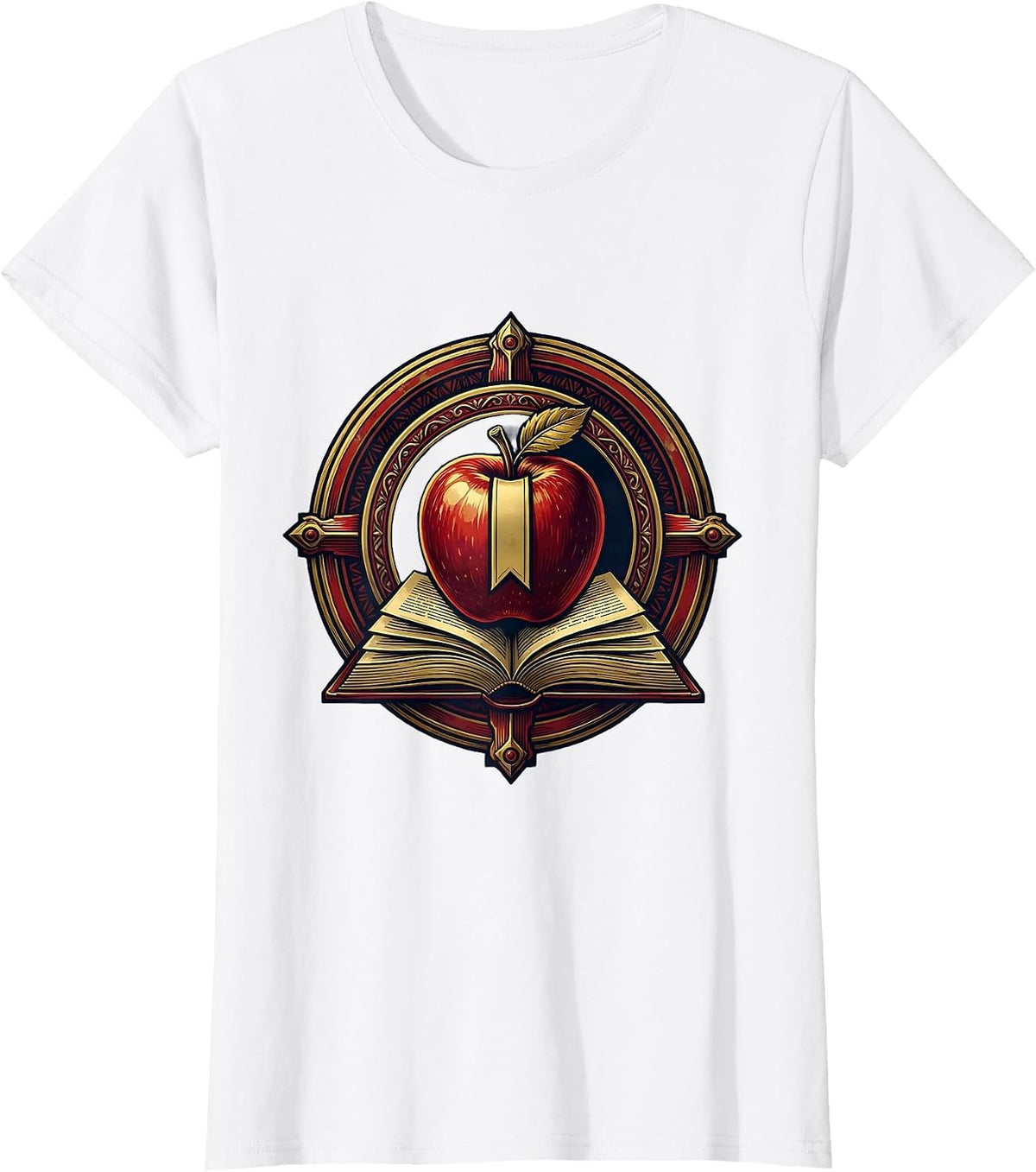 English Teacher Apple Bookmark Desk Illustration T-Shirt - White