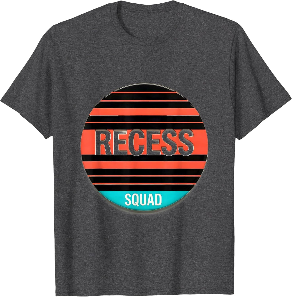 Recess Squad Disrupted Stripe Graphic Back To School Staff T-Shirt - Dark Heather Grey