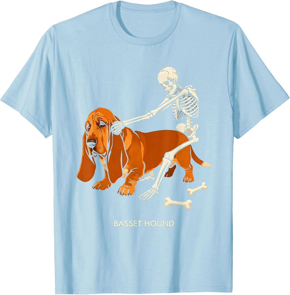 Men's Basset Hound Funny Skeleton Chasing Halloween Dog Mom Pet T-Shirt - Baby Blue