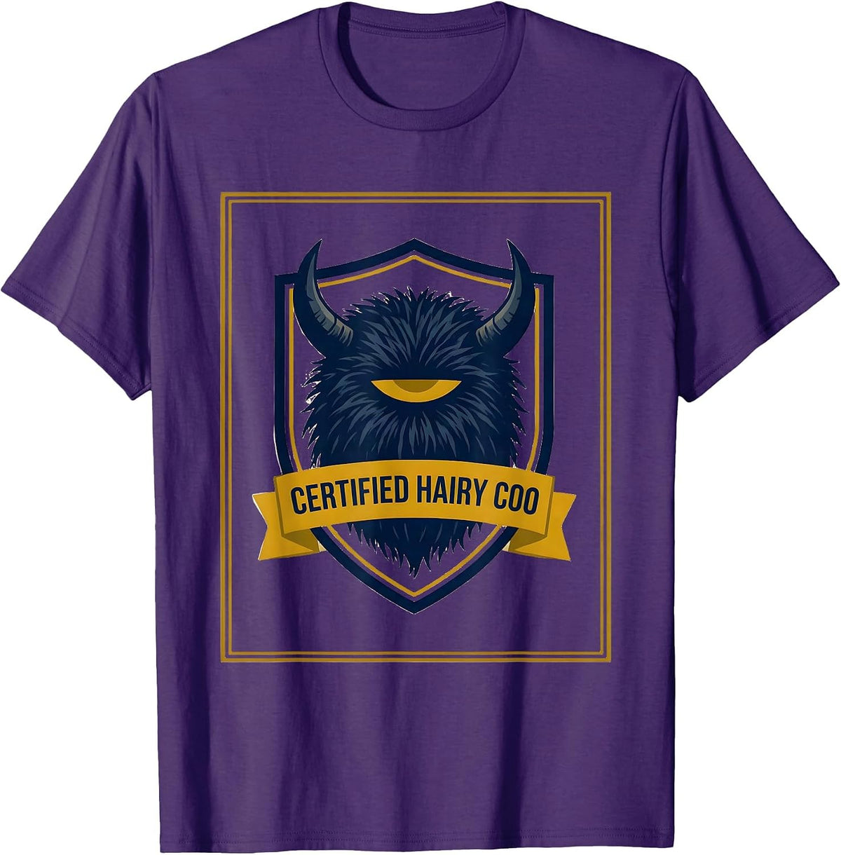 Certified Hairy Coo Funny Highland Cow Emblem Scottish Cow T-Shirt - Purple